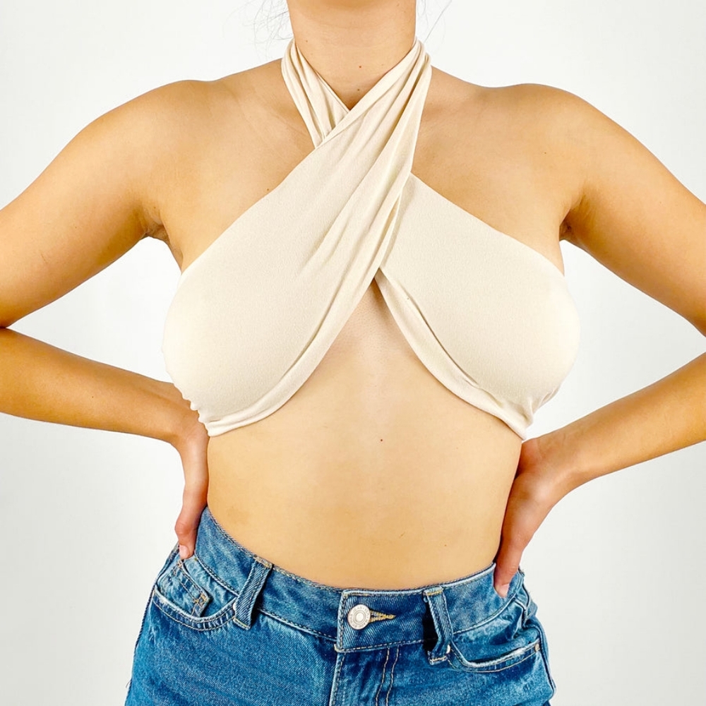 Twist Front Halter Top -  CREAM